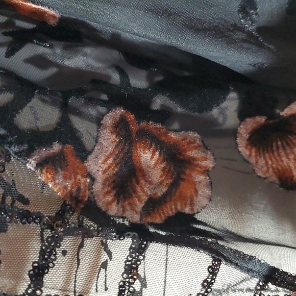 POL- Whimsigoth Black sheer open Cardigan Velvet burnout Floral sequin Sz.M/L - Picture 10 of 10